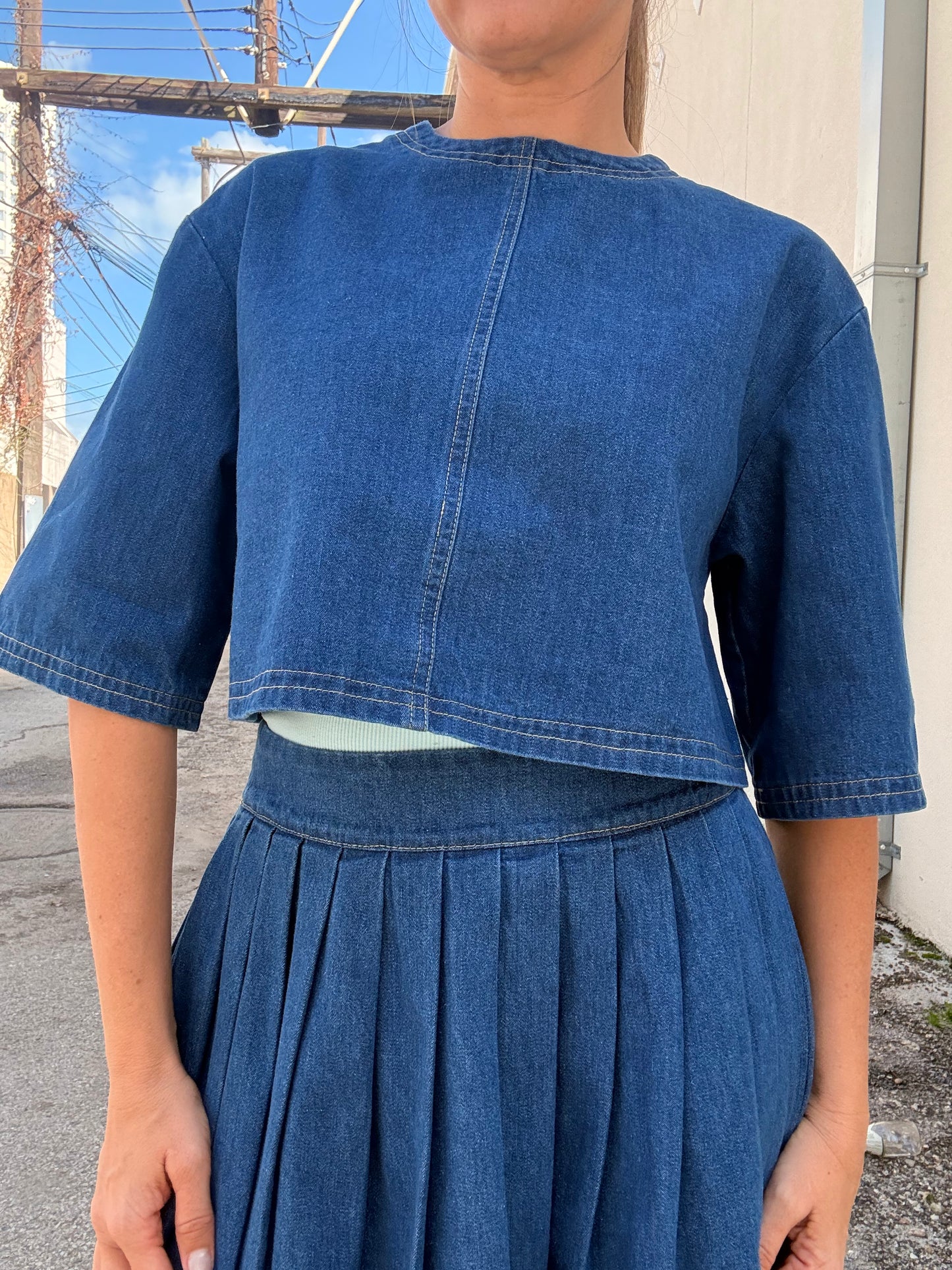Blue Moon Cropped Denim Top (part of a set)
