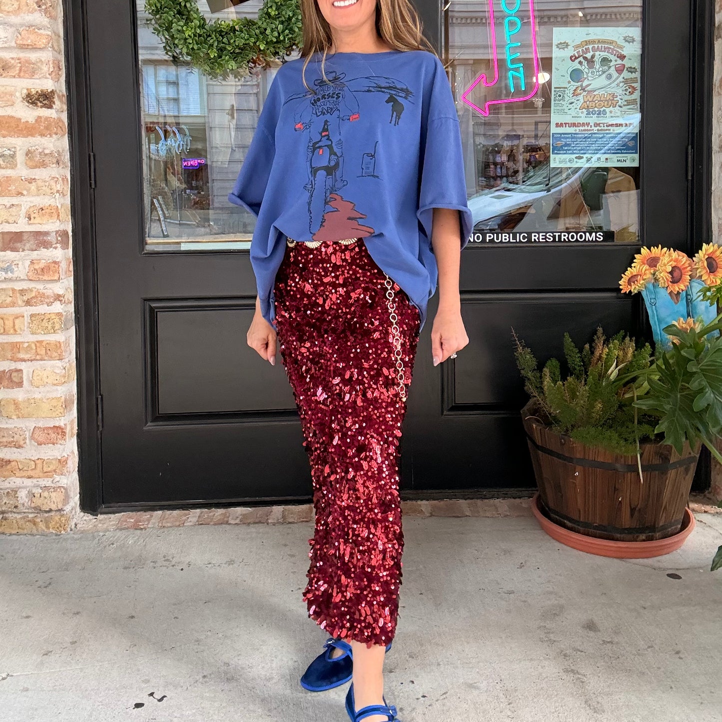 Harvest Glow Sequin Midi Skirt in Cranberry Kiss