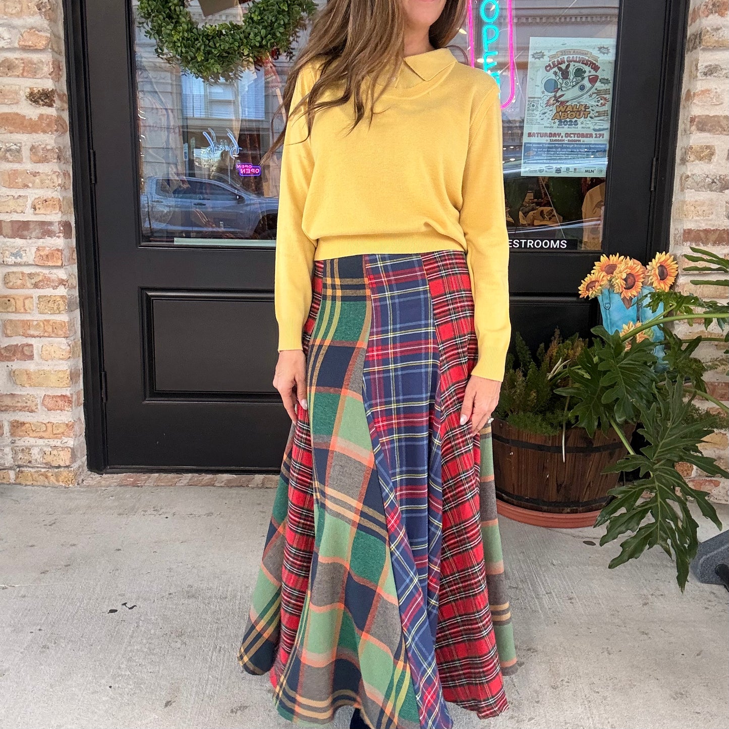 Harvest Waltz Plaid Midi Skirt