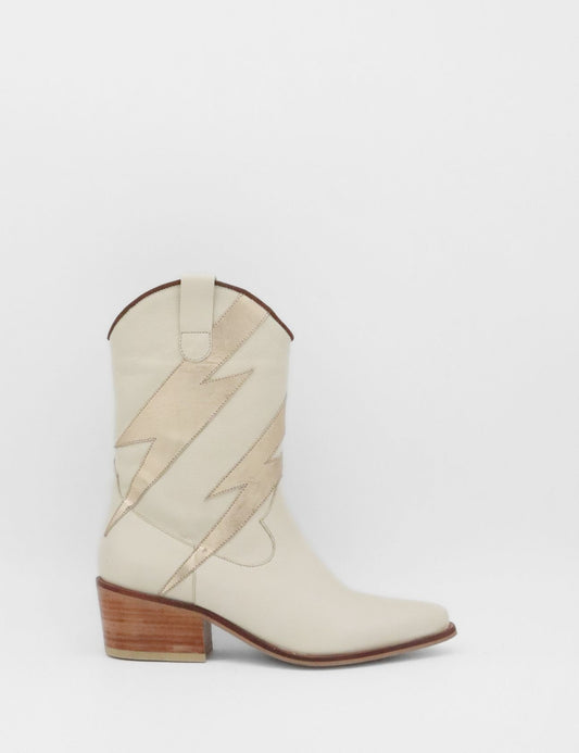 Idol Western Cowboy Boots - Off white & Gold Metallic Leather