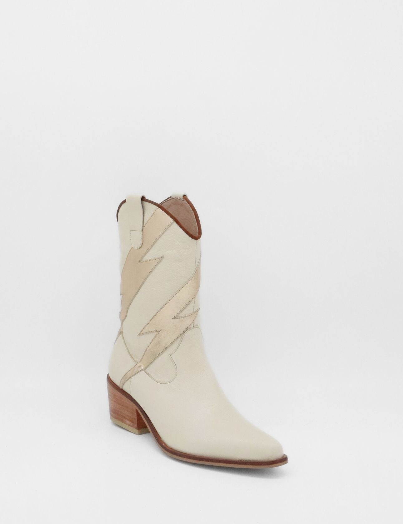 Idol Western Cowboy Boots - Off white & Gold Metallic Leather