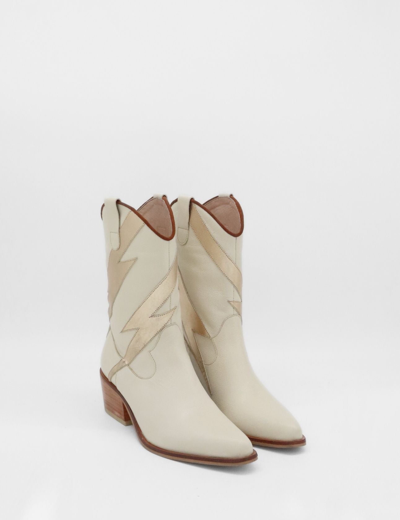 Idol Western Cowboy Boots - Off white & Gold Metallic Leather