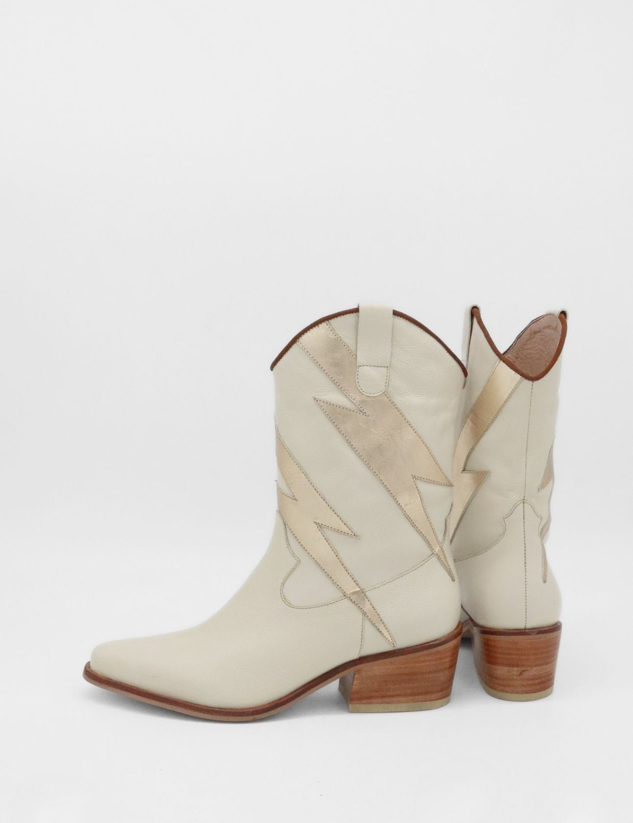 Idol Western Cowboy Boots - Off white & Gold Metallic Leather