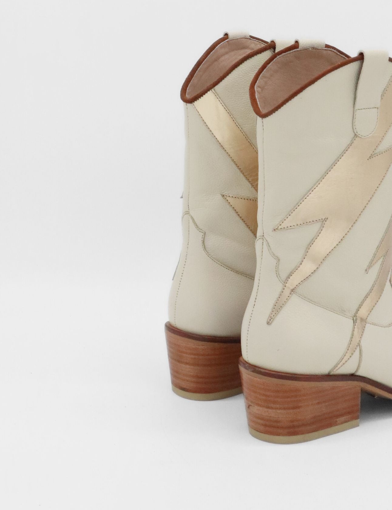 Idol Western Cowboy Boots - Off white & Gold Metallic Leather