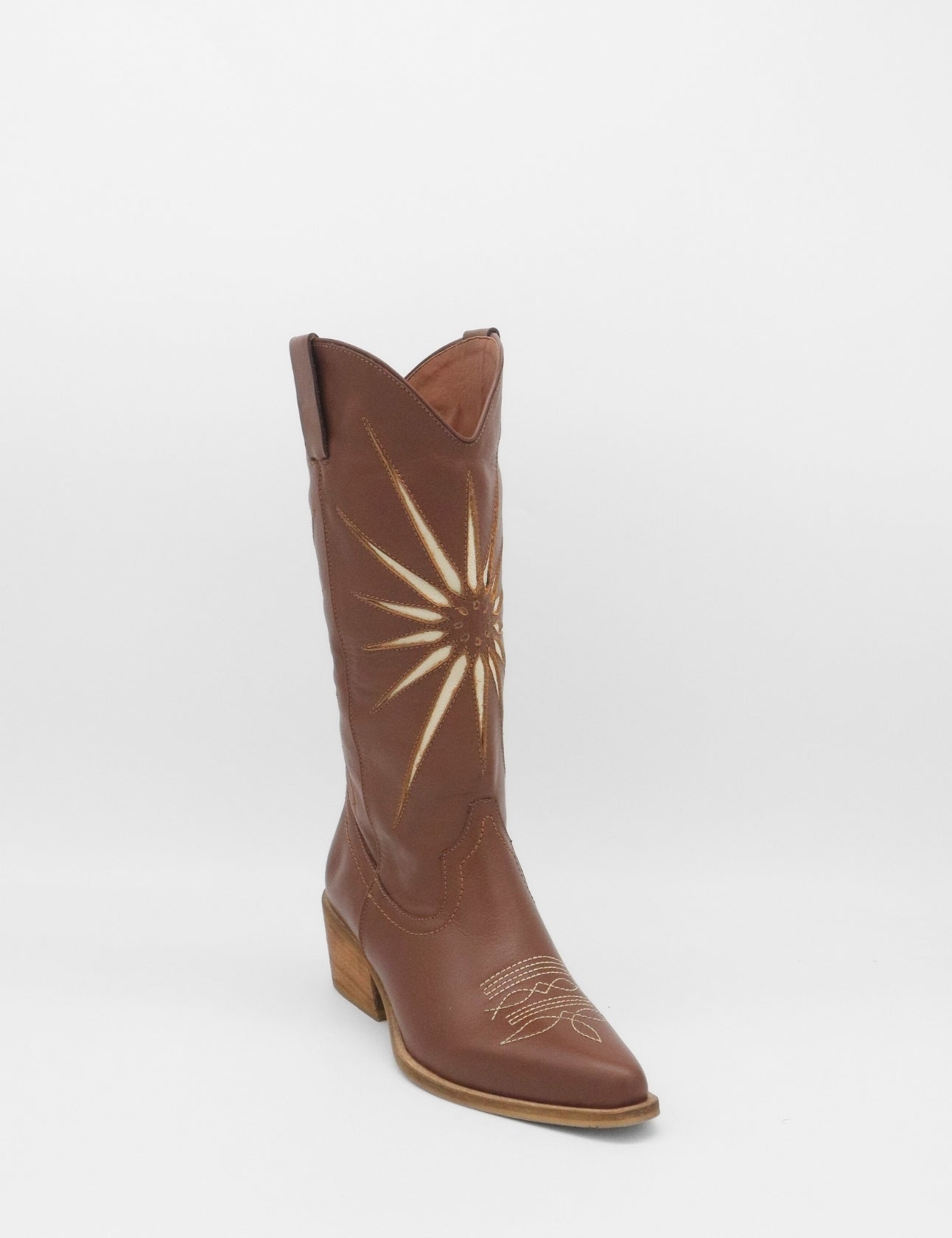 Moonrise western cowboy boots in brown cognac leather women's shoes