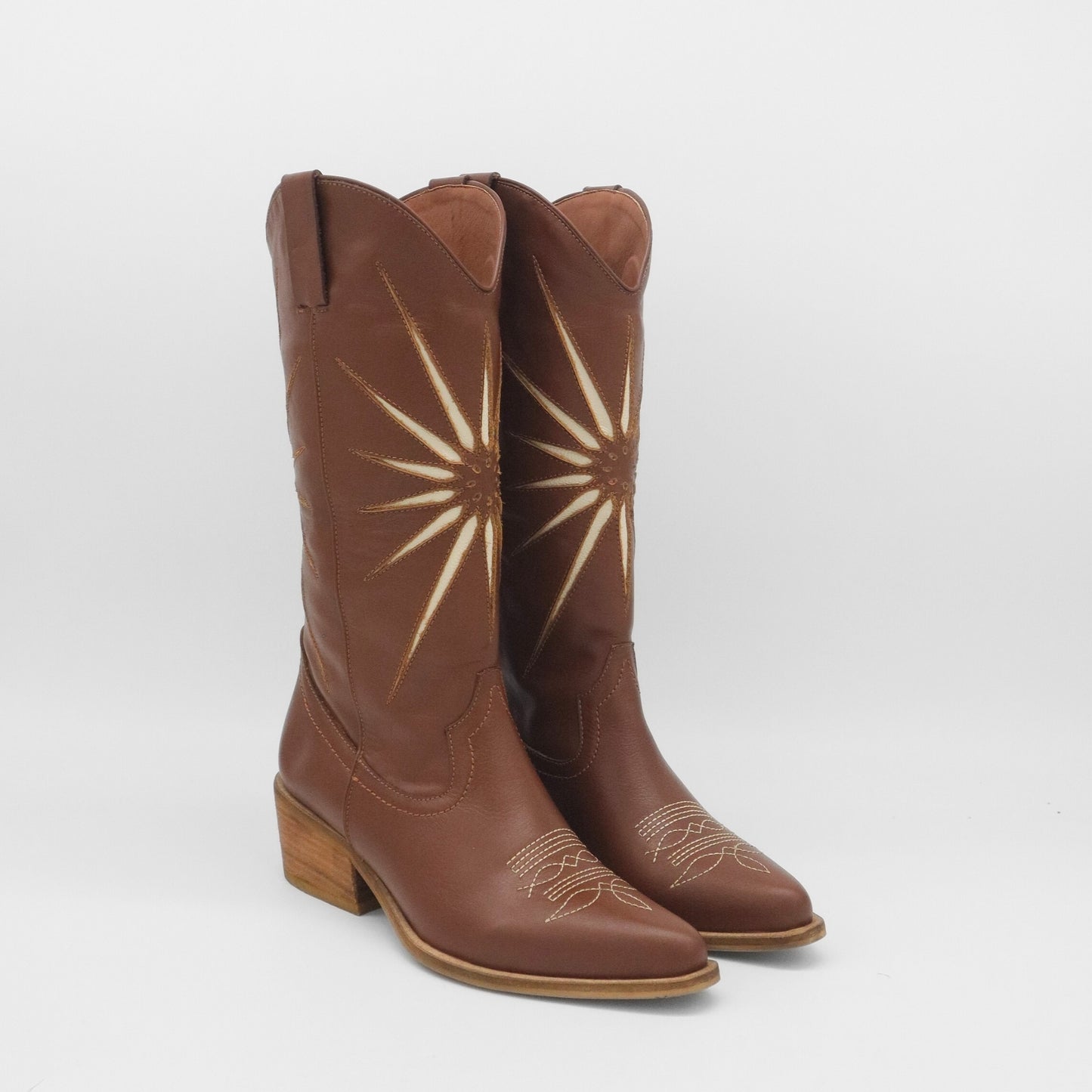 Moonrise western cowboy boots in brown cognac leather women's shoes