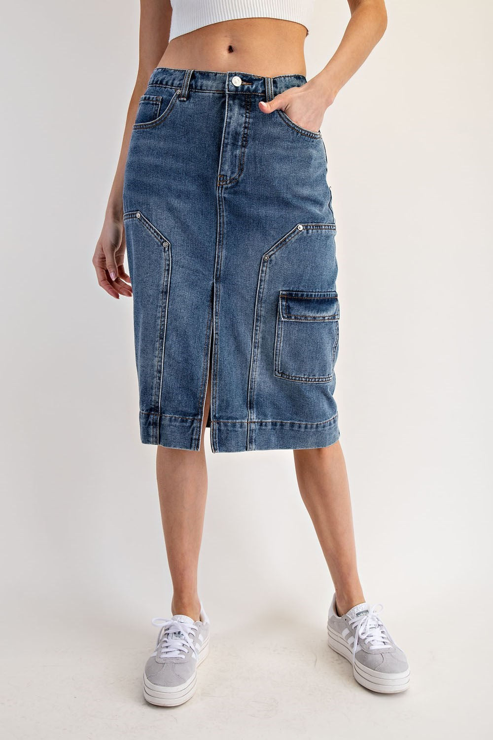 Mineral Washed Denim Midi Skirt