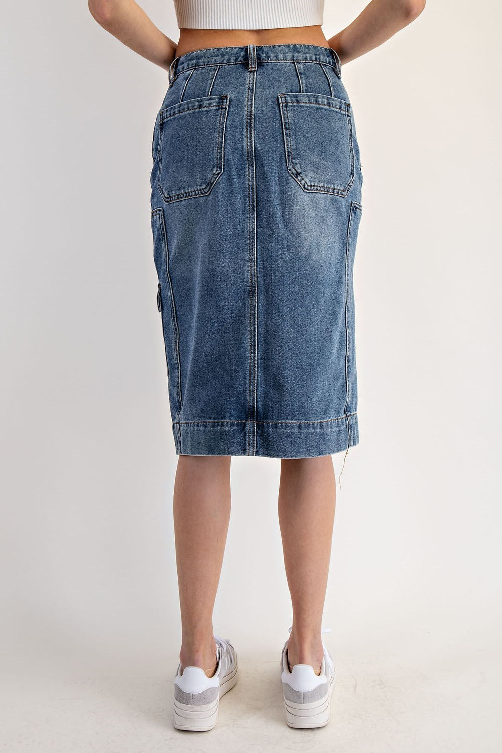 Mineral Washed Denim Midi Skirt