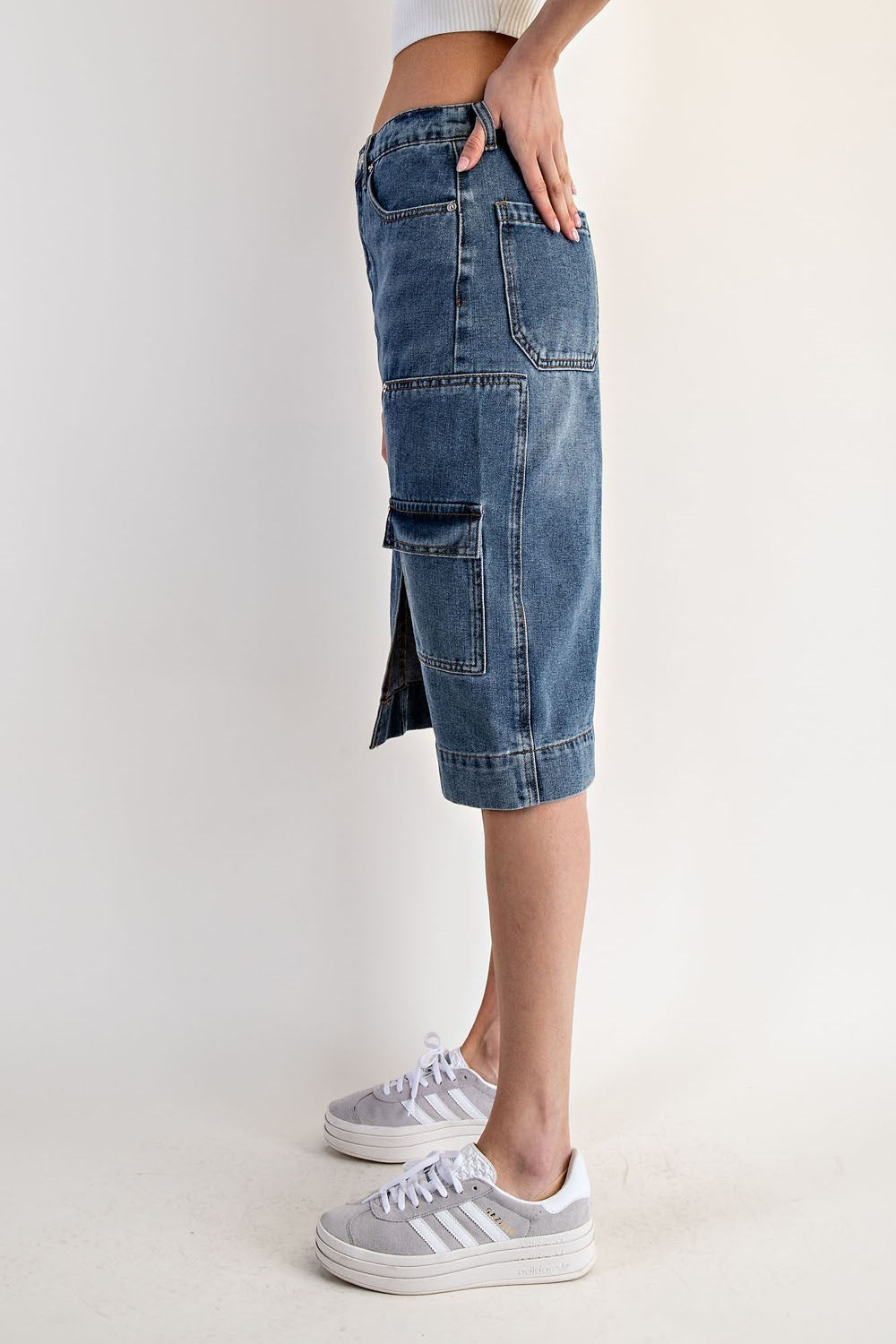Mineral Washed Denim Midi Skirt