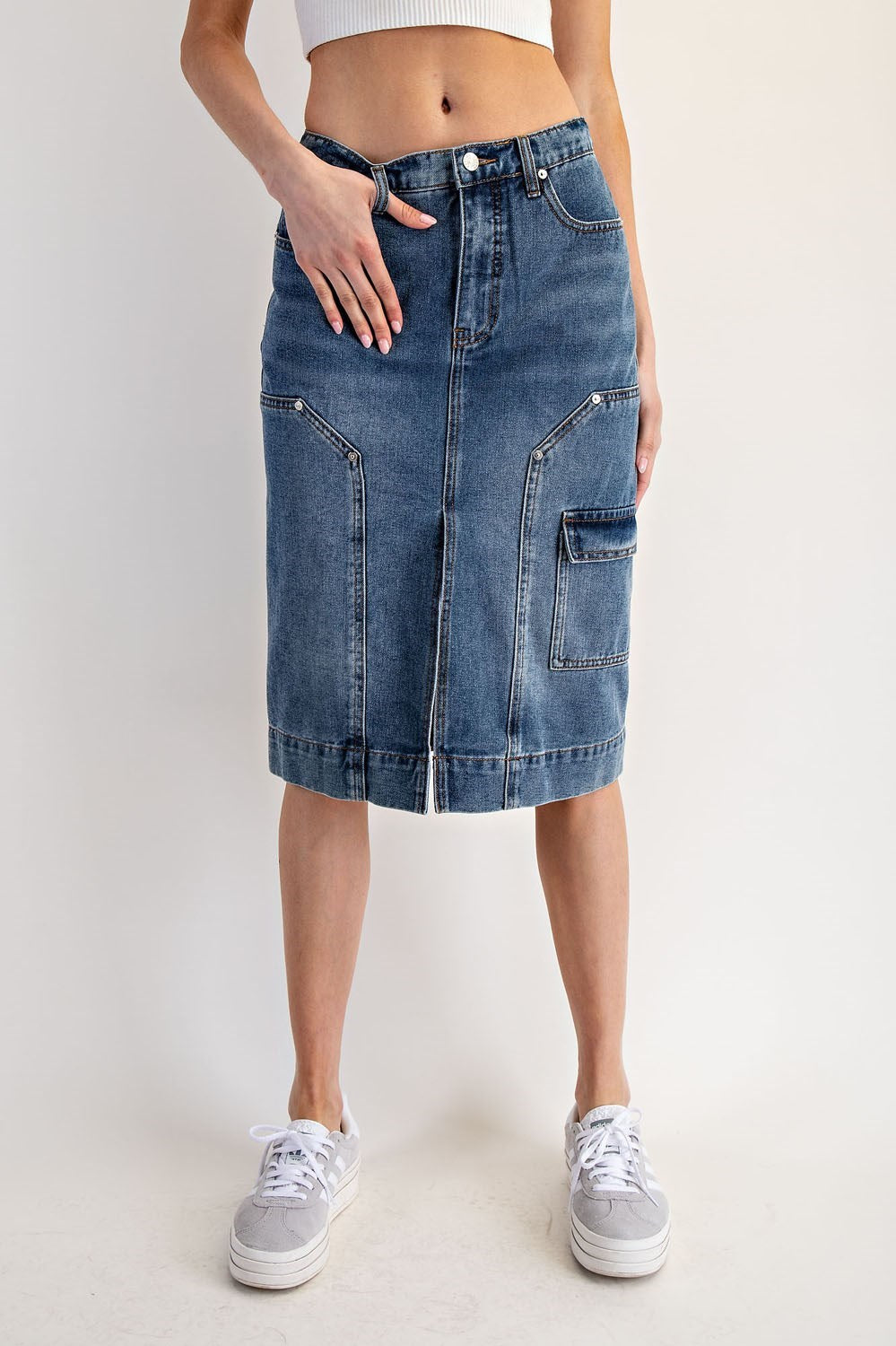 Mineral Washed Denim Midi Skirt