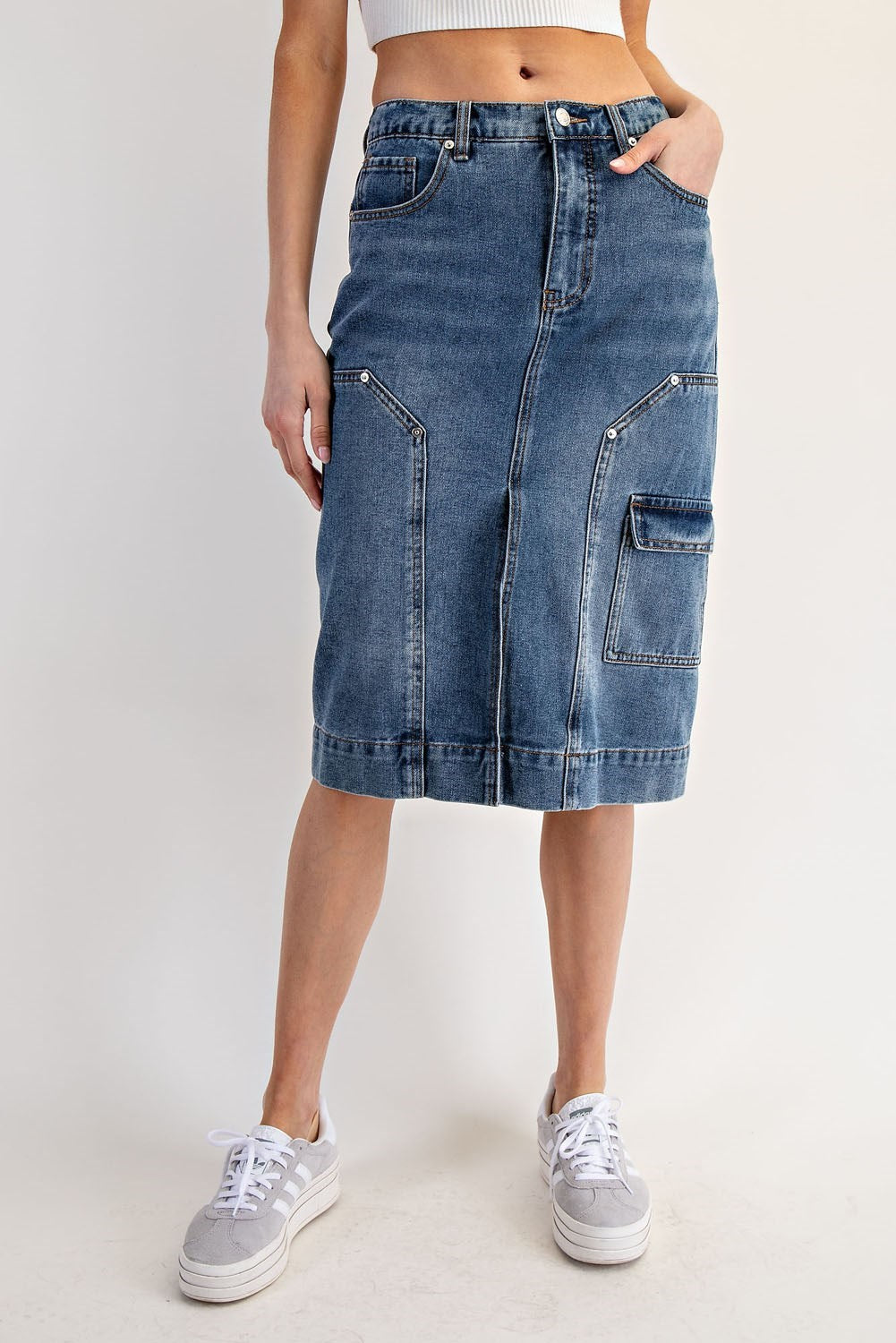 Mineral Washed Denim Midi Skirt