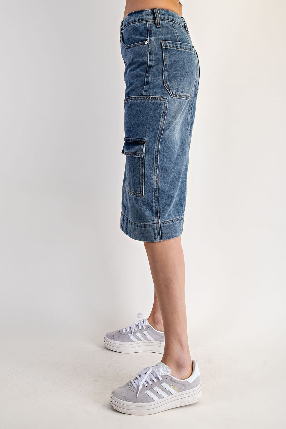 Mineral Washed Denim Midi Skirt