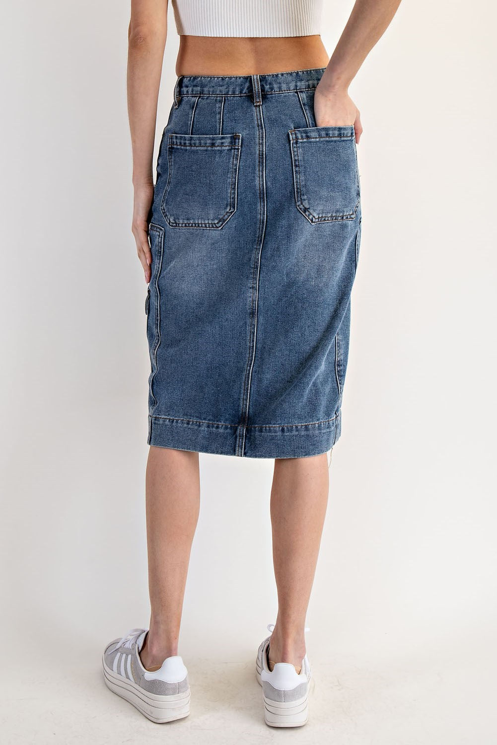 Mineral Washed Denim Midi Skirt