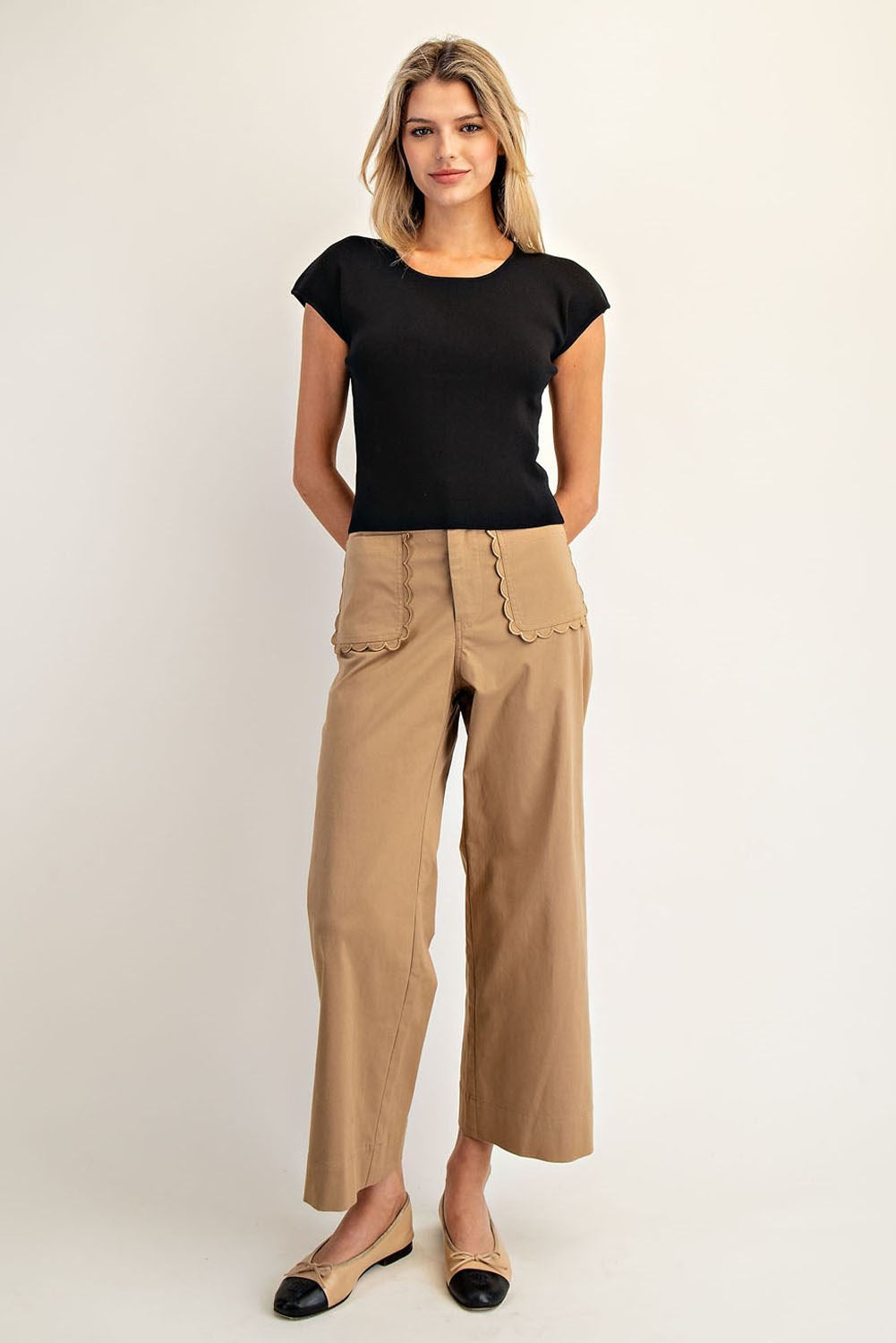 Black Round Neck Cap Sleeve Top