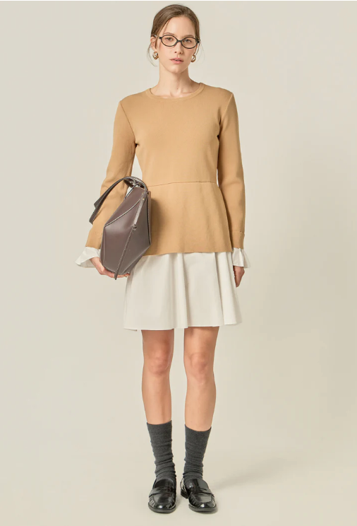 Poplin Combo Knit Mini Dress