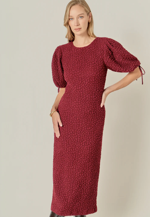 Burgundy Smocked Midi Dress