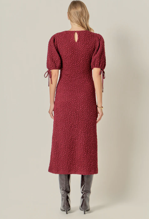 Burgundy Smocked Midi Dress
