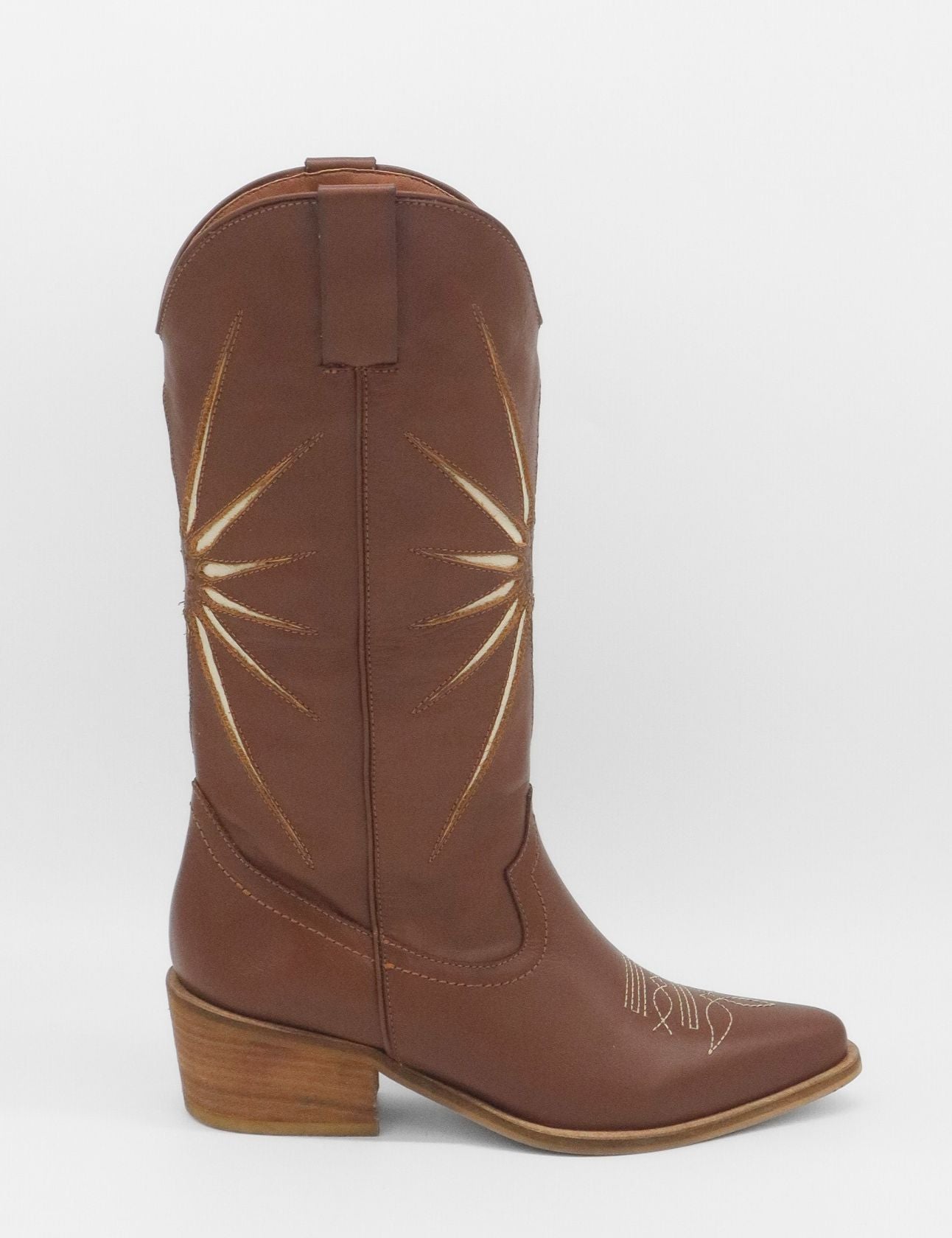 Moonrise western cowboy boots in brown cognac leather women's shoes