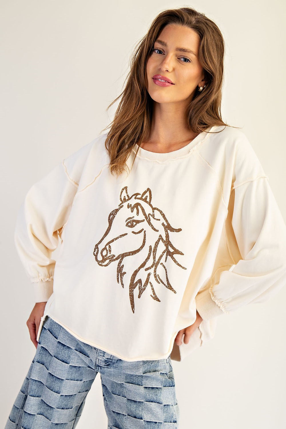 Horse Graphic Dropped Shoulder Sweatshirt