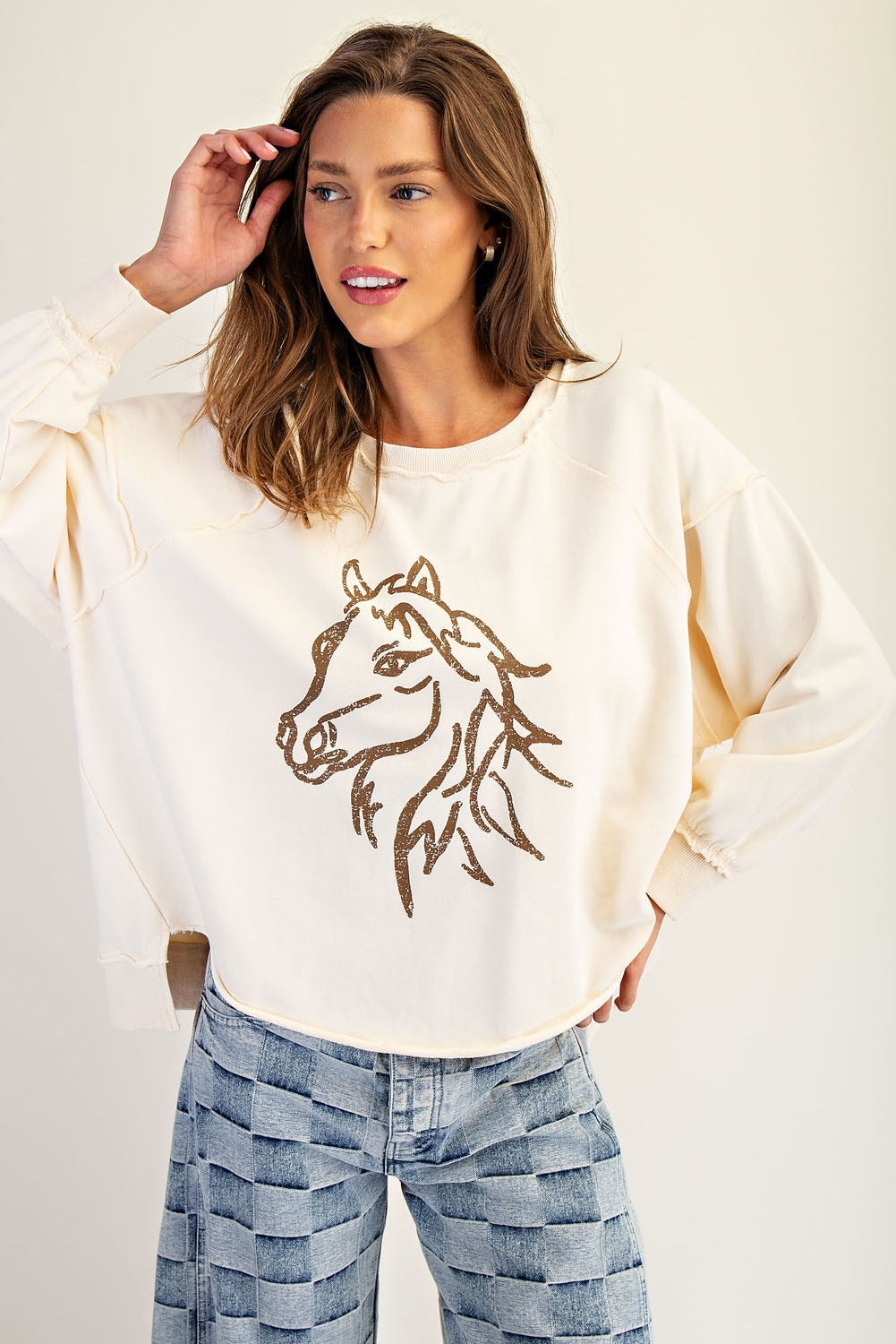 Horse Graphic Dropped Shoulder Sweatshirt