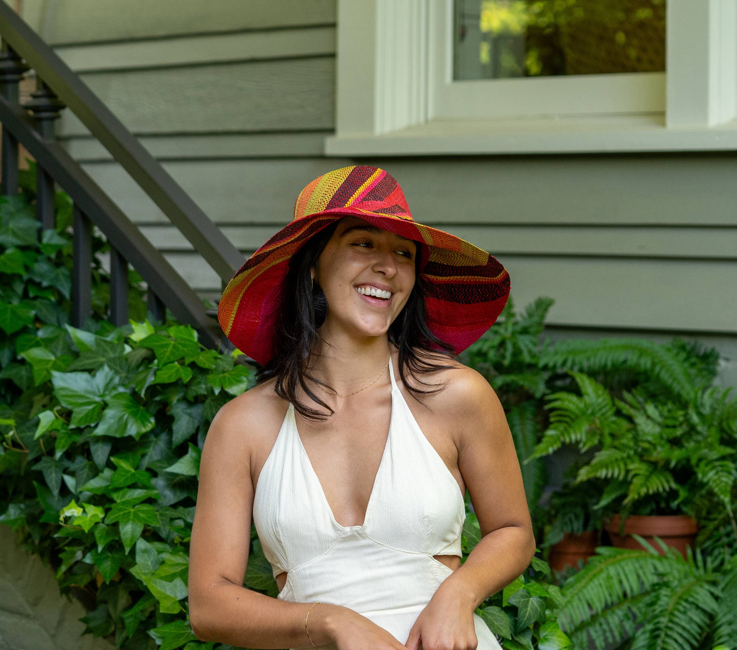Monica Sassafras 7" Wide Brim Stripe Packable Straw Sun Hats