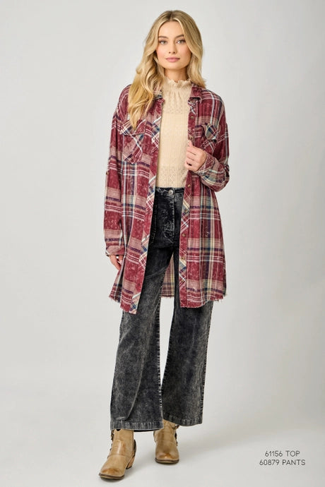 Maroon Plaid Button Up Dress