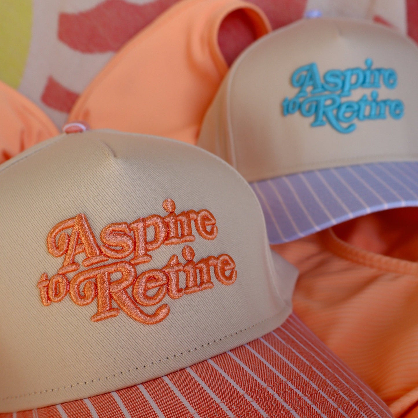 Blue Stripe Aspire to Retire Embroidered Trucker Hat