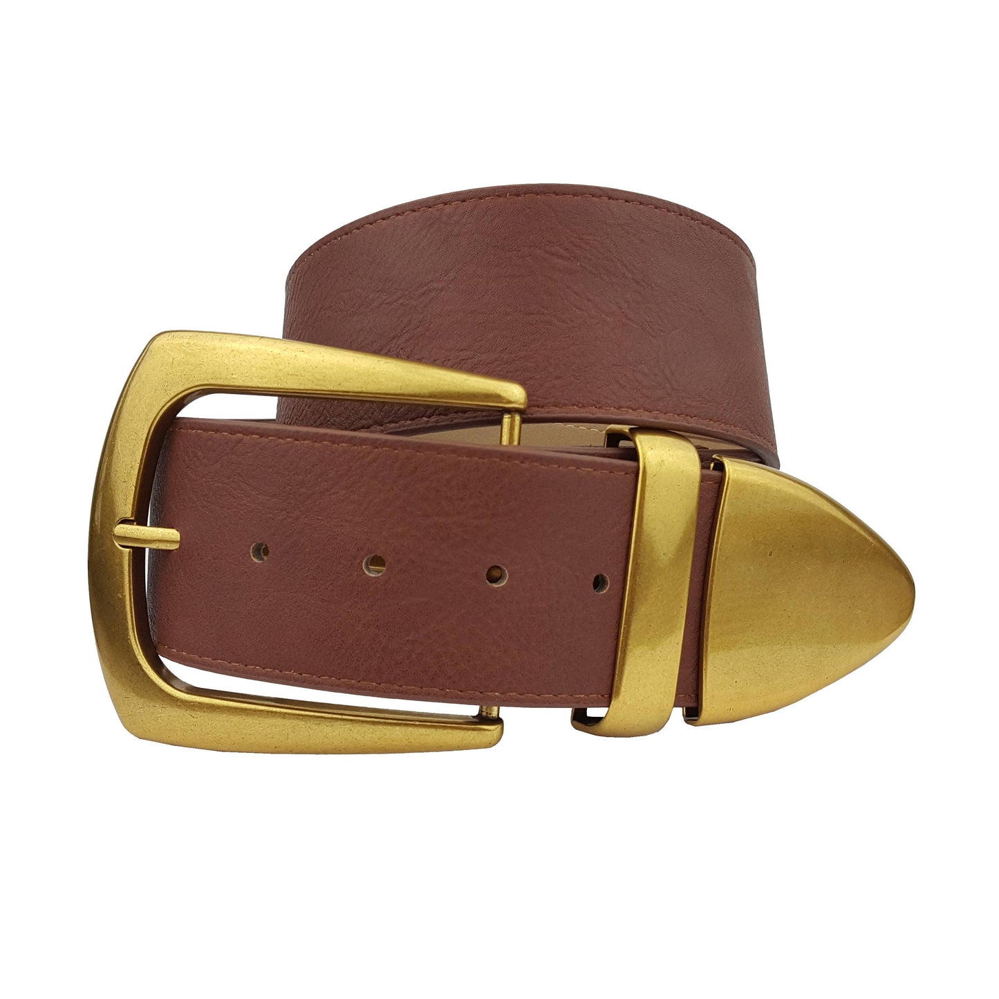Wide width belt with Western Statement Buckle Loop Tip: Tan
