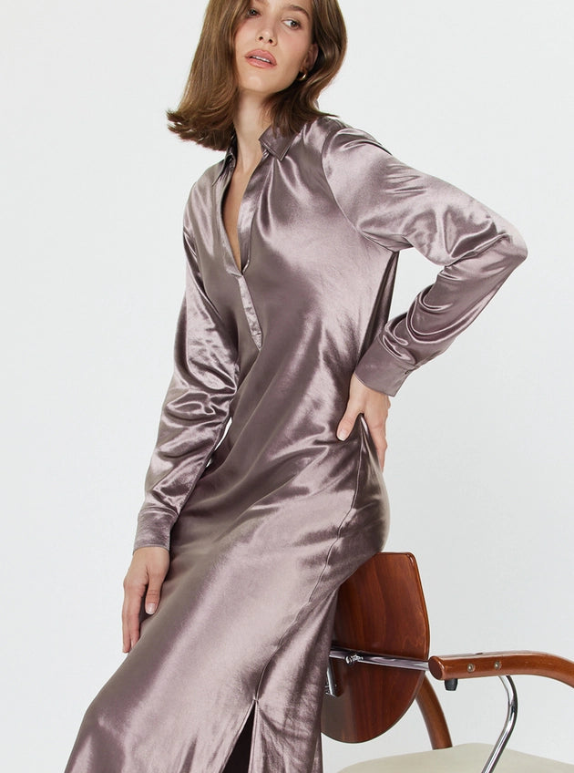 Satin Bias Shirts Dress