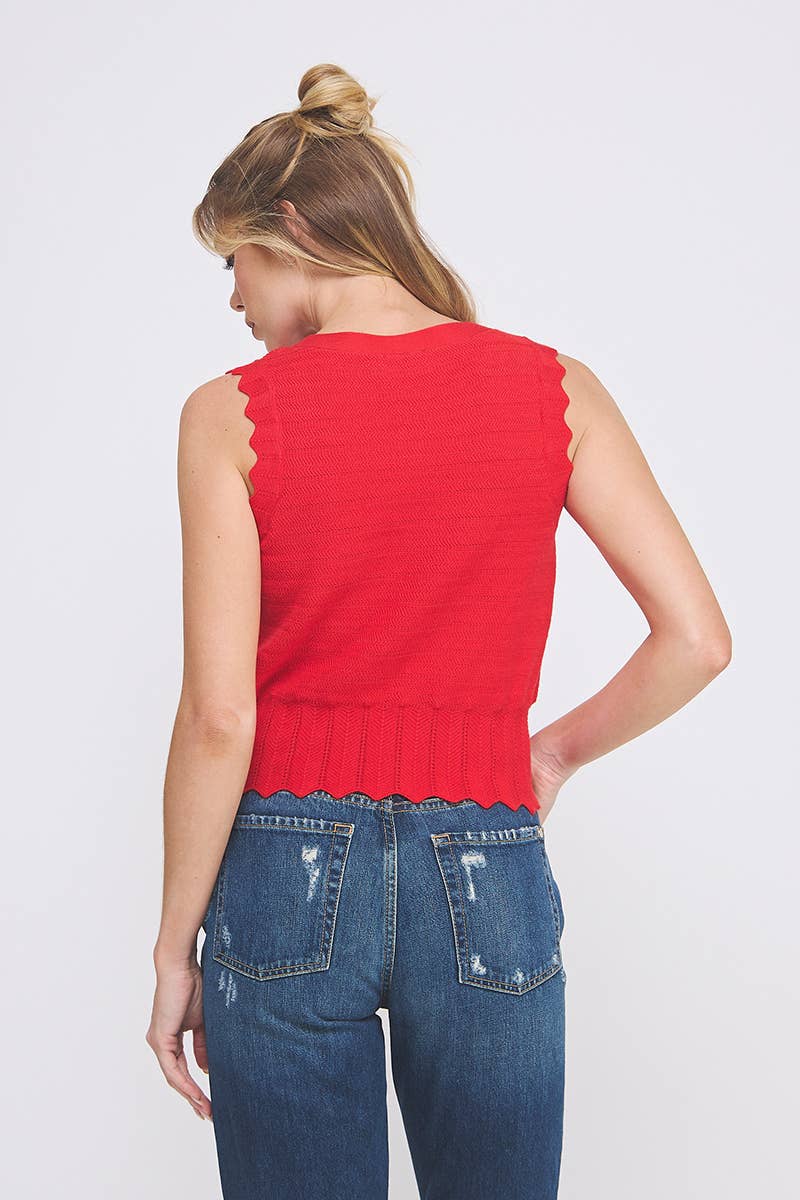 Pointelle Knit Button Up: Red