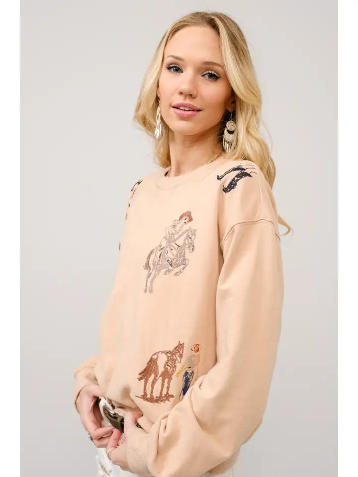 Western Motif Embroidered Sweatshirt