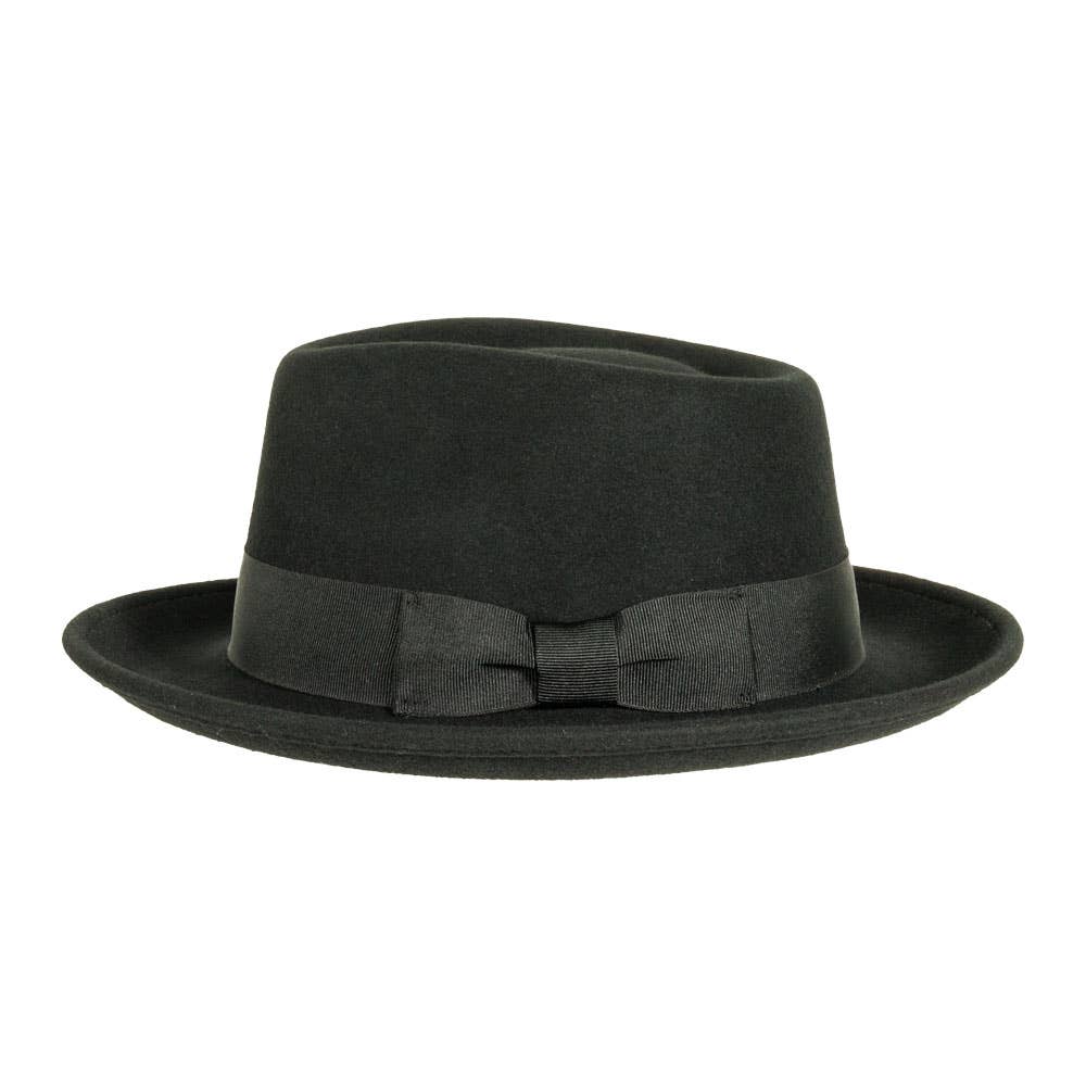 Black Crushable Wool Felt Fedora Hat - Style Newark