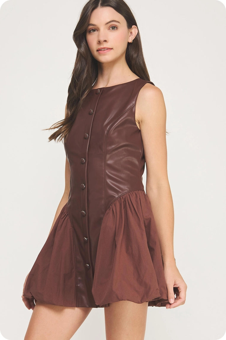 Faux Leather Bubble Mini Dress