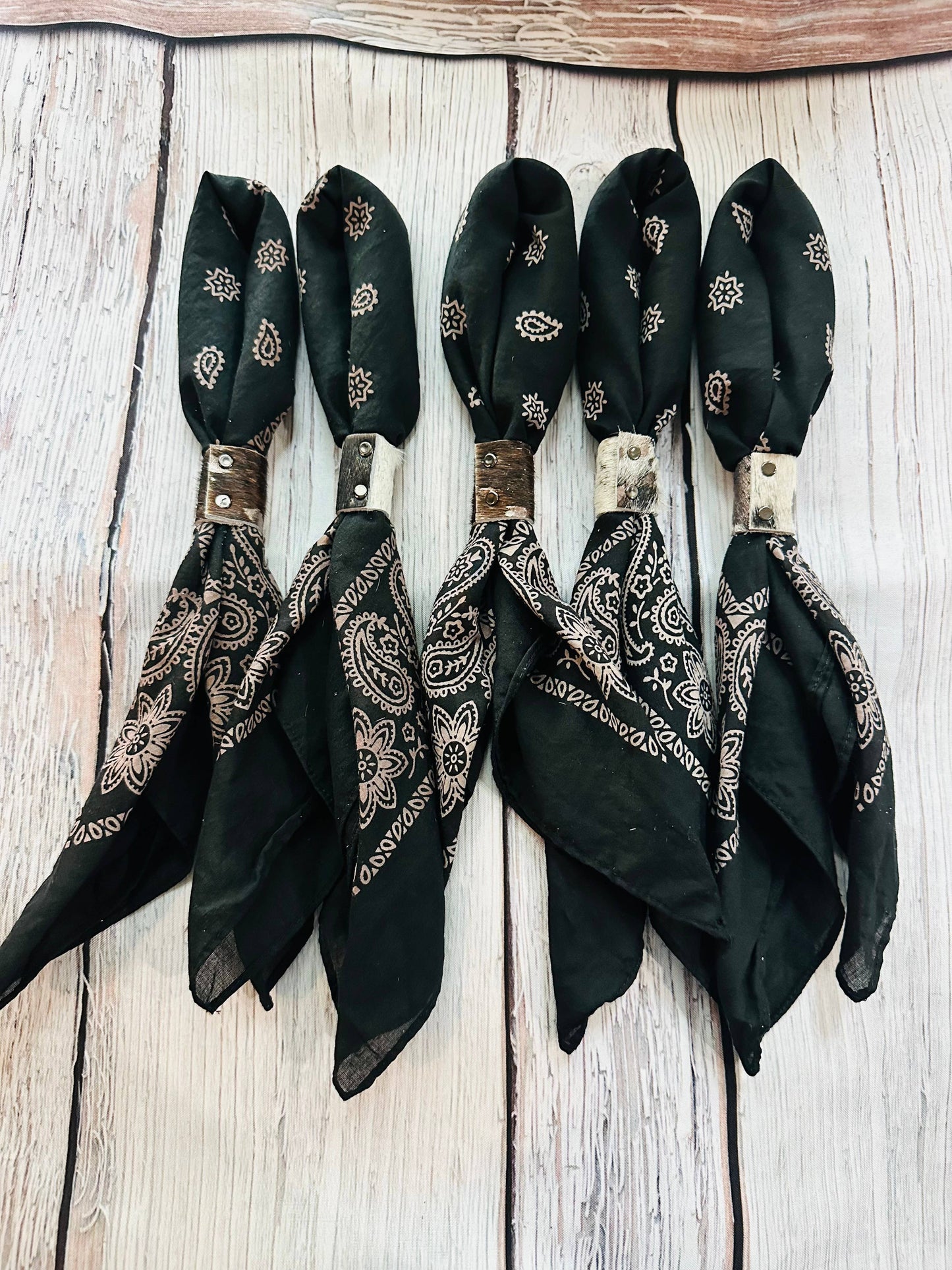 Black Hand Dyed Bandanas With Leather Slides 