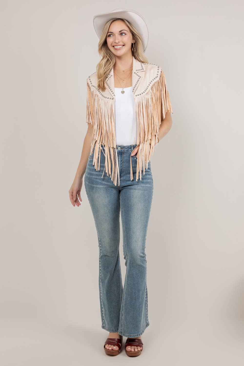 Dark Cream Studded Fringe Shrug