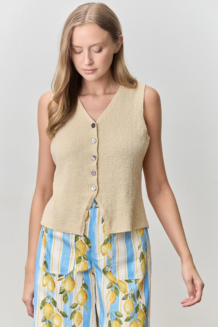 Knit Button Up Vest Top