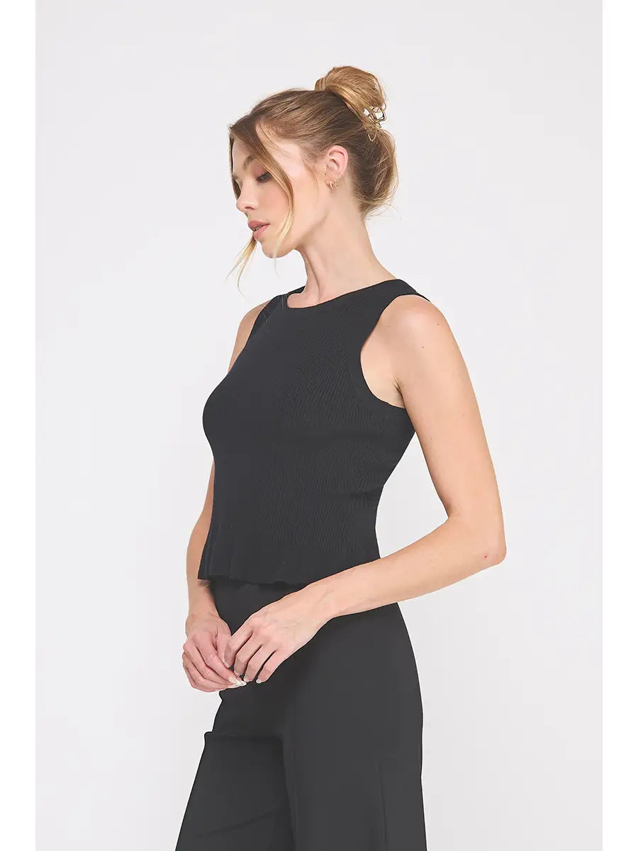 Black Knit Peplum Tank