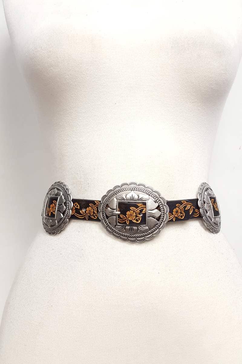 Black Oval Floral Concho Belt