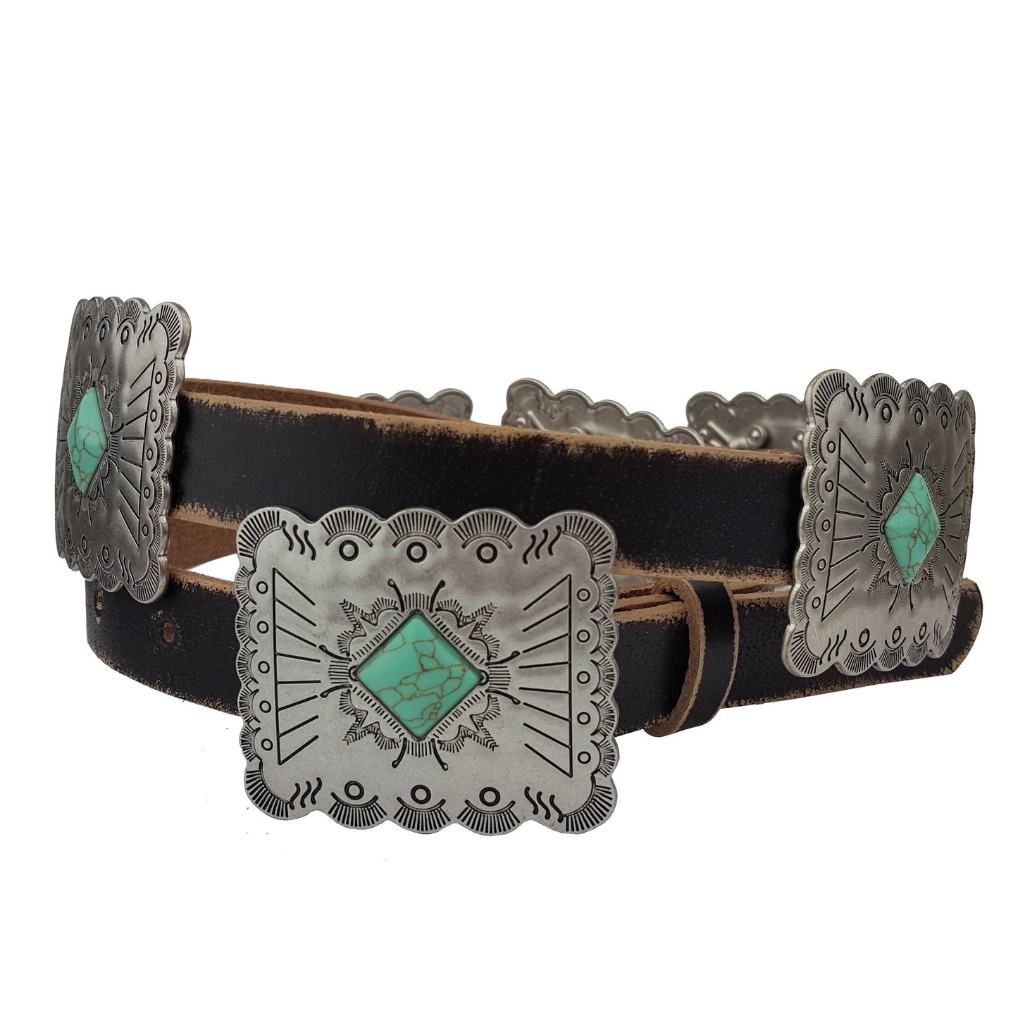 Black Rectangular Western Genuine Distressed Leather belt