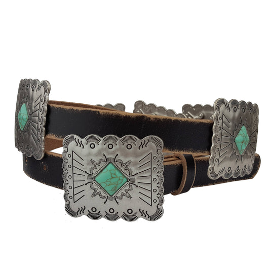 Black Rectangular Western Genuine Distressed Leather belt