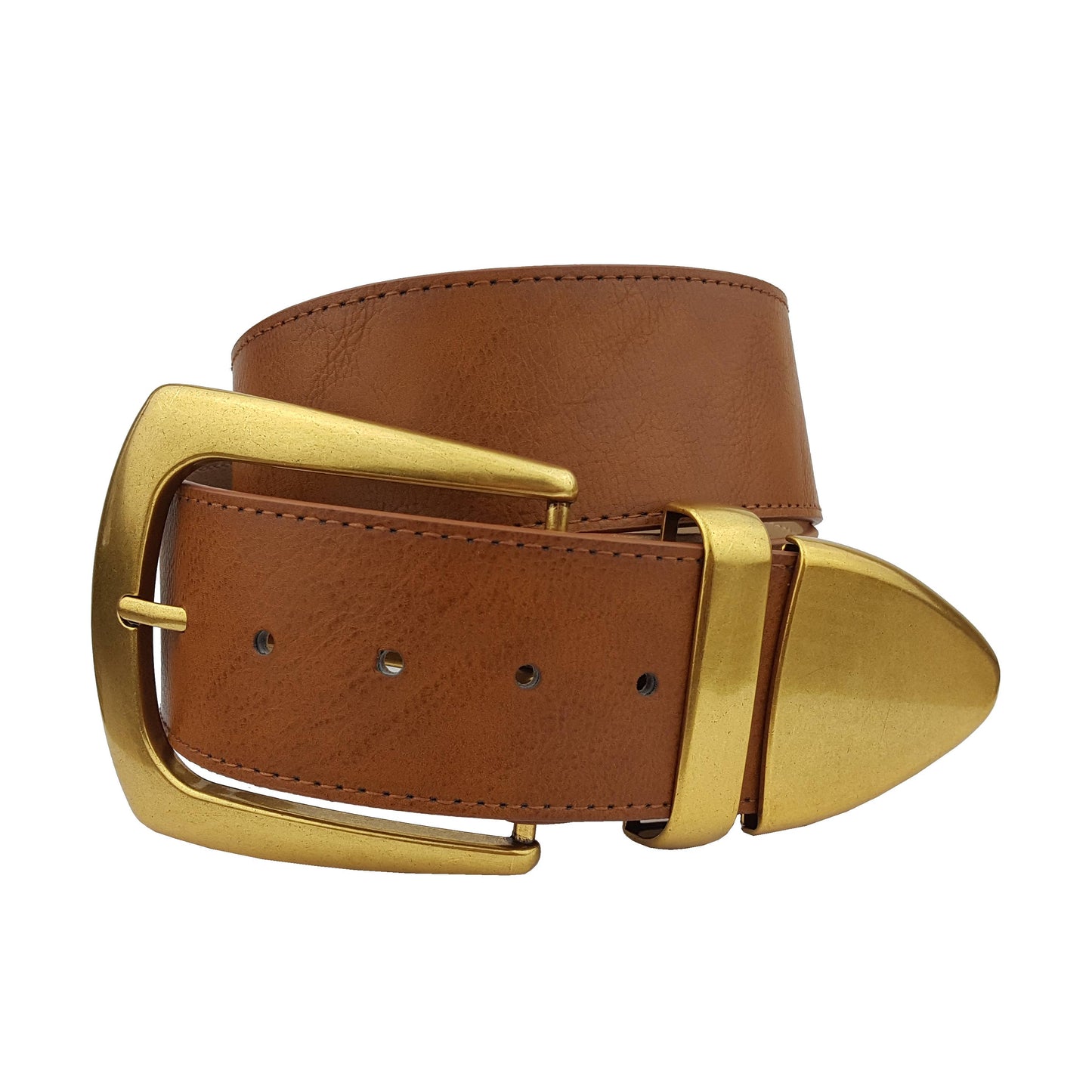 Wide width belt with Western Statement Buckle Loop Tip: Tan