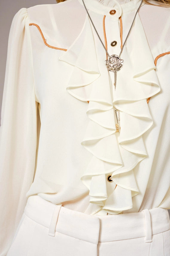 Chelsea Ruffle Front Button Up Blouse