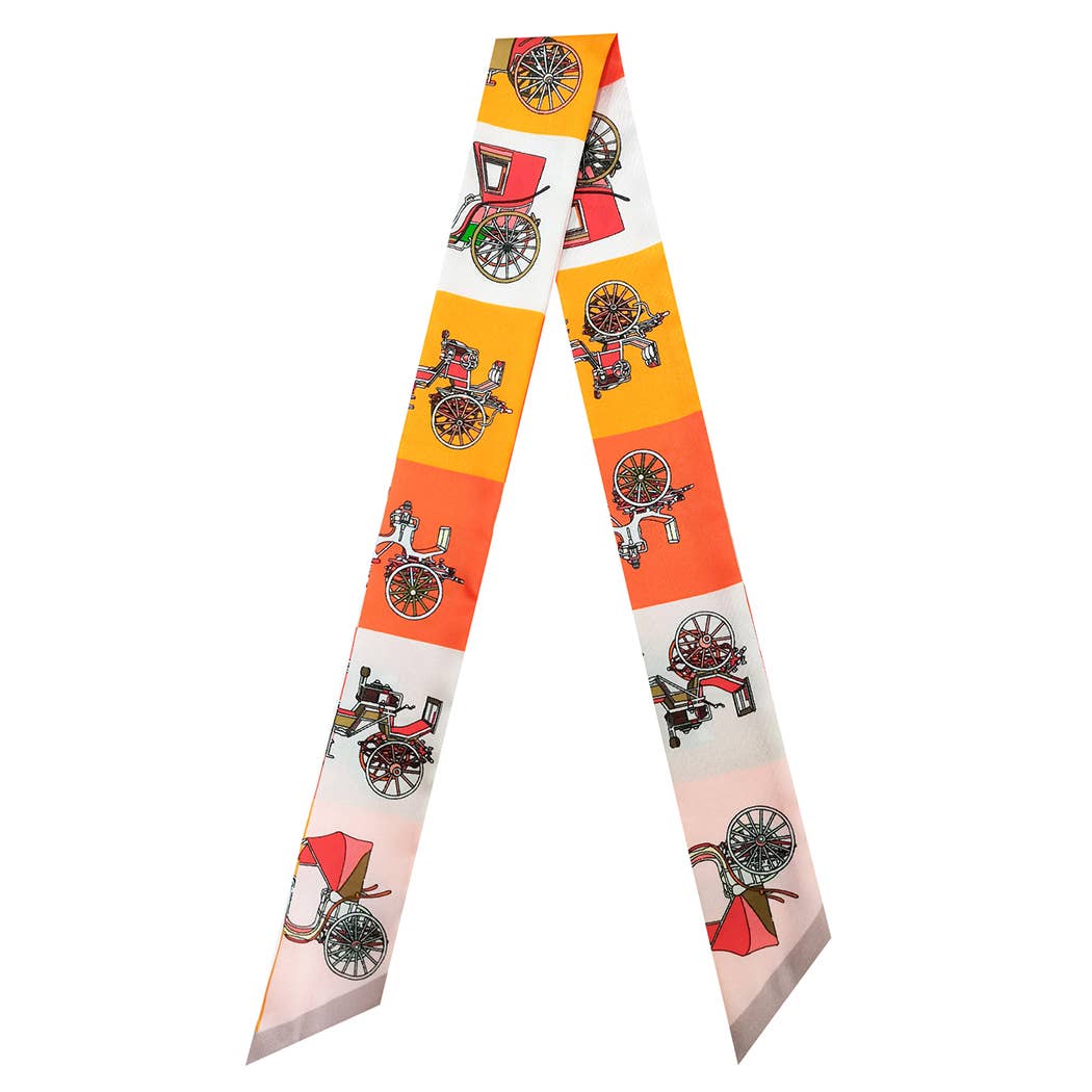 Horse Carriage Print Light Weight Twilly Scarf : YEL / ONE SIZE