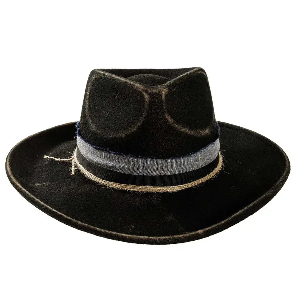 Crushable Wool Felt Teardrop Fedora Hat - Style Small Town: Black
