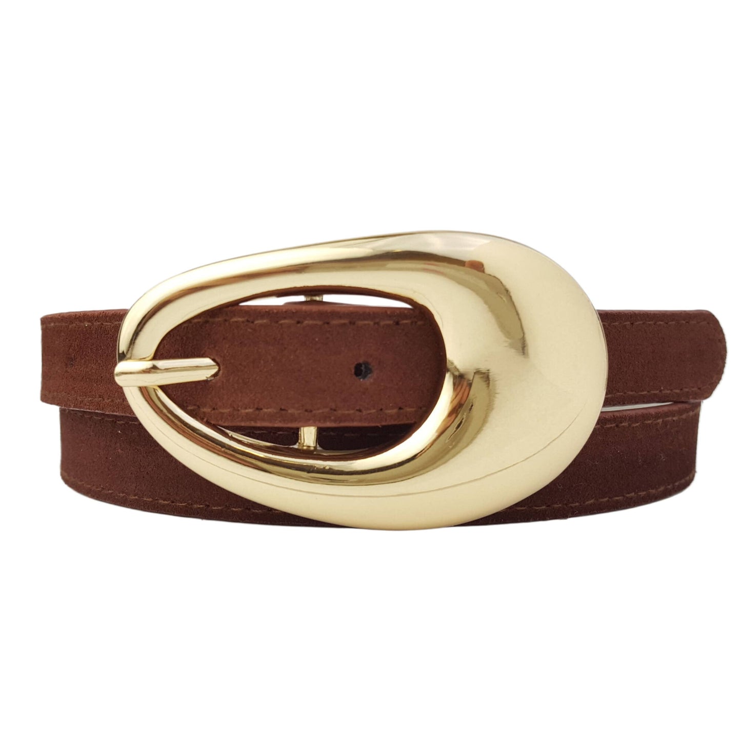 Gold Tear Drop Buckle Brown Genuine Suede Belt