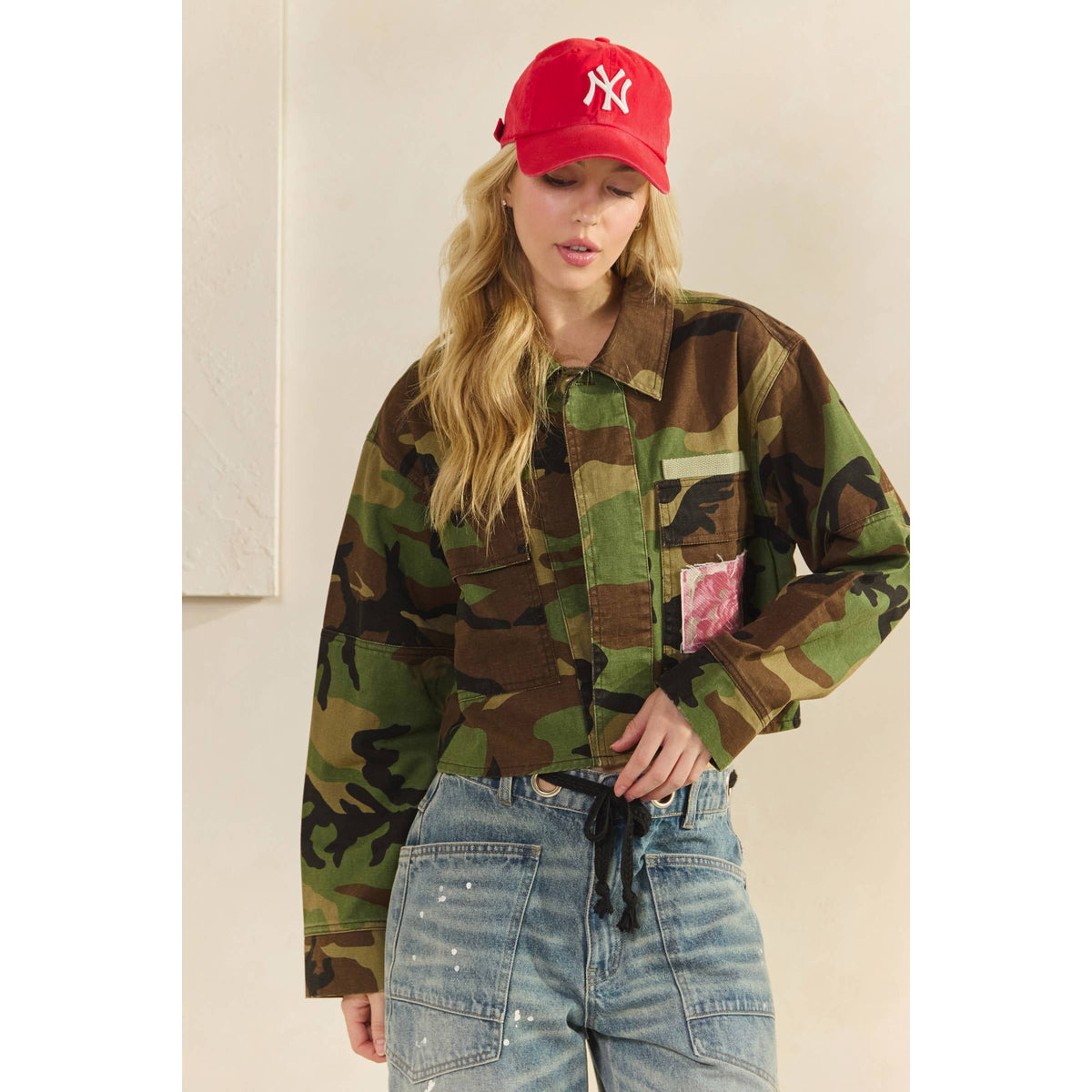 Camo Contrast Jacket: Camo Sequin
