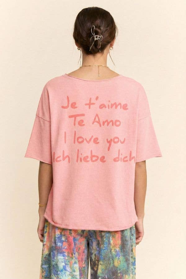 Pink Washed Love Printed Short Sleeve