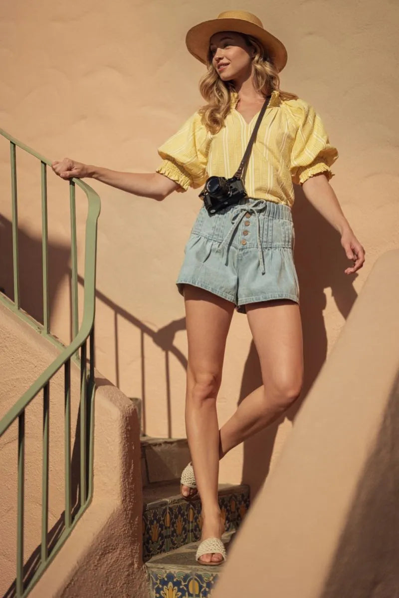 Denim Pintuck Shorts