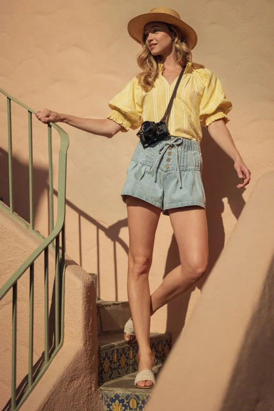 Denim Pintuck Shorts