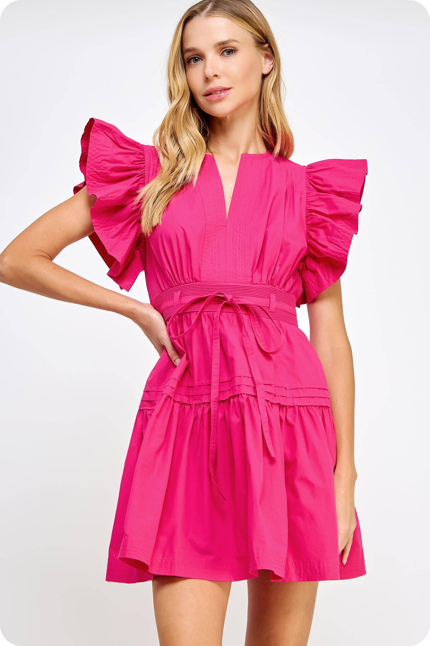 Flutter Sleeve Poplin Mini Dress: Lime Sherbet / M